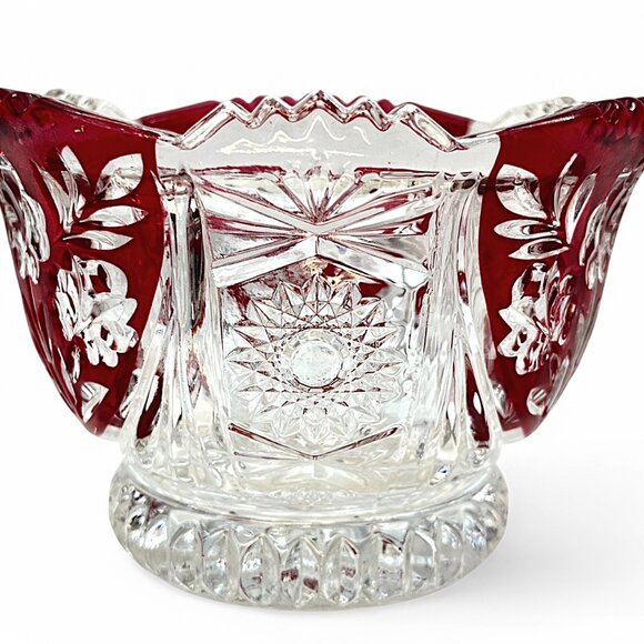 Fifth Avenue Crystal Bowl Rosaline Ruby Red Floral 3.25" Tall 4.75" Wide Vintage - Picture 2 of 6